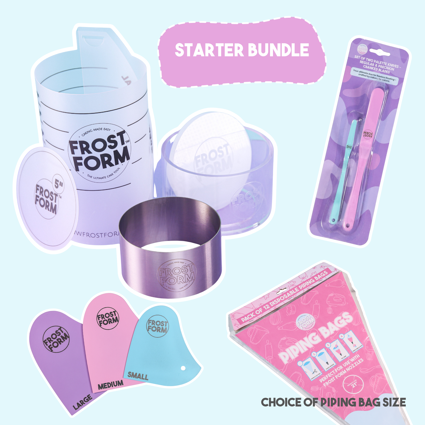 Starter Bundle - 5" Round Kit + Frost Finisher + Palette Knife Set + Piping Bags